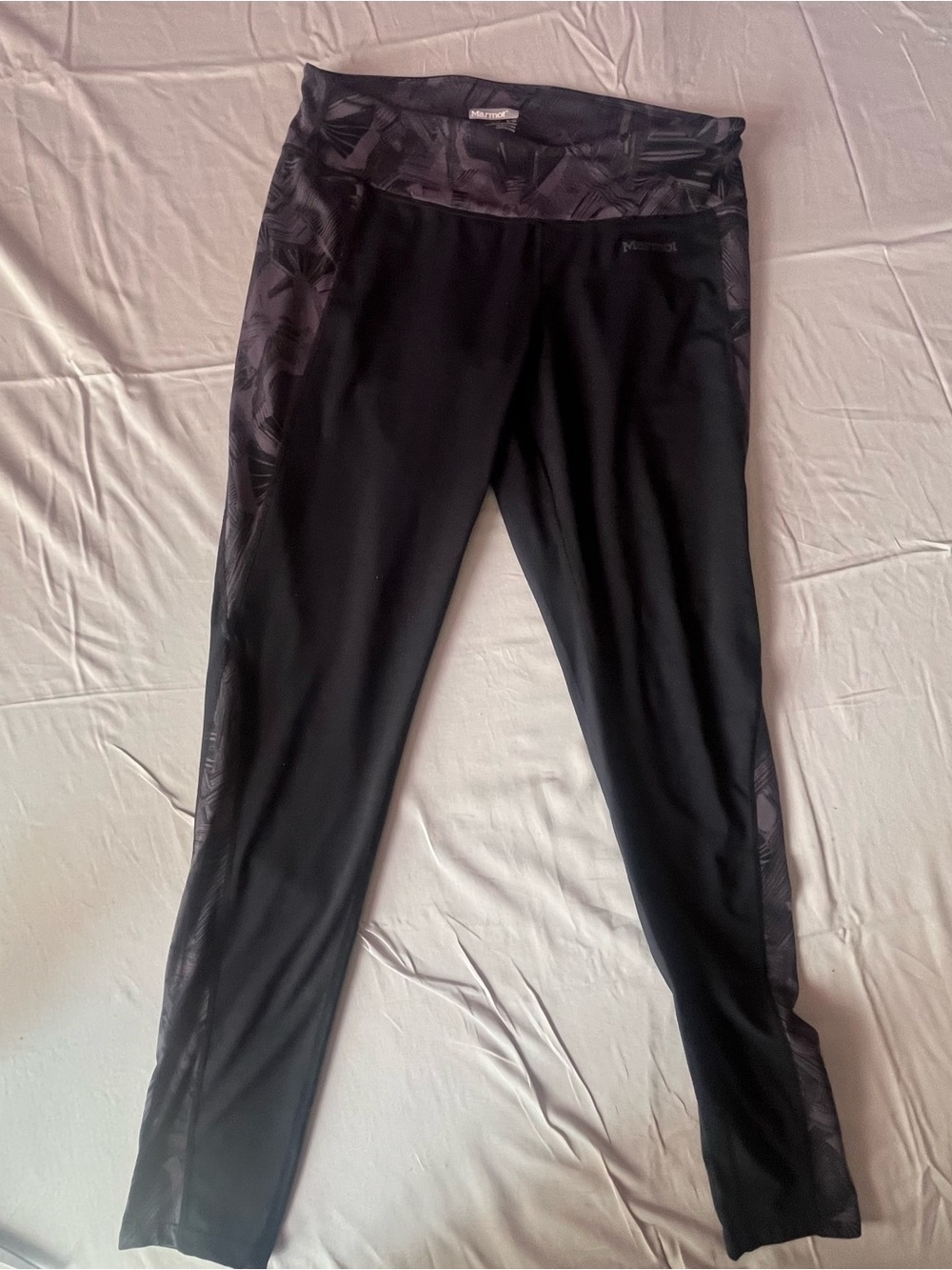 Marmot Black Leggings with Patterned Side Panels